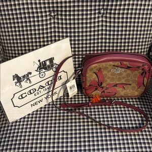 Coach Brown and Red Floral Crossbody Bag